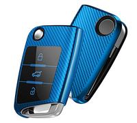 OATSBASF Auto Caso Chiave VW,Copertura Chiave Auto VW Golf 7,Car Key Case per VW Polo Skoda Seat 3 pulsanti (Blu-Stripe)