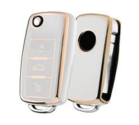 OATSBASF - Custodia per chiave auto a 3 tasti, adatta per VW, Golf, Polo Passat, Skoda e Seat (bianca con bordi oro)
