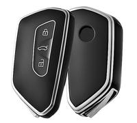 OATSBASF Custodia per chiave auto, in silicone TPU, compatibile con Golf 8, ID3, ID4, GTI, GTE, Seat Leon MK4, Tarraco, Ateca e Skoda Octavia (argento bordo nero)