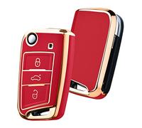 OATSBASF Custodia per chiave auto, VW, Golf 7, per VW Polo, Skoda Seat 3 tasti (bordo dorato rosso)