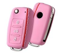 OATSBASF Custodia per chiave auto VW, Golf, per VW Polo, Passat, Skoda, Seat, a 3 tasti, in silicone, accessorio per auto (linea rossa, rosa)