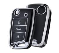 OATSBASF Custodia per chiave dell'auto, compatibile con VW Golf 7, custodia portachiavi per VW Polo, Skoda, Tiguan, MK7, 3 tasti (bordo argentato)