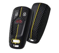 OATSBASF Custodia per chiavi dell'auto, compatibile con Audi A4L A6L A8 Q5 Q7 TTS TT, Seat 3 tasti, in morbido silicone (nero con strisce gialle)