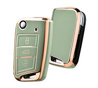 OATSBASF - Custodia per la chiave dell’auto con 3 tasti (verde con bordo oro)