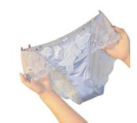OATTIS 2 Slip da Donna in Raso E Pizzo - Ricamo Floreale, Rete Trasparente, Bordo Smerlato, Comoda Fodera sul Cavallo, Lingerie Elegante,Colore2,M40-55KG