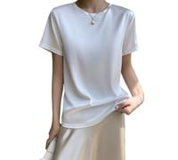 OATTIS Camicetta da Donna A Maniche Corte Girocollo in Seta di Gelso, Top in Raso di Lusso, più Colori E Taglie Disponibili,Colore1,M