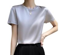 OATTIS Camicetta da Donna A Maniche Corte Girocollo in Seta di Gelso, Top in Raso di Lusso, più Colori E Taglie Disponibili,Colore5,XL