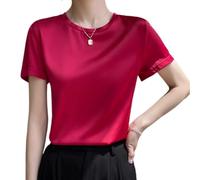 OATTIS Camicetta da Donna A Maniche Corte Girocollo in Seta di Gelso, Top in Raso di Lusso, più Colori E Taglie Disponibili,Colore4,l