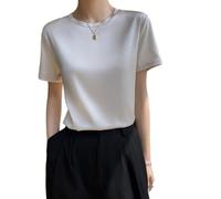 OATTIS Camicetta da Donna A Maniche Corte Girocollo in Seta di Gelso, Top in Raso di Lusso, più Colori E Taglie Disponibili,Colore3,XXL