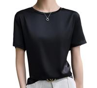 OATTIS Camicetta da Donna A Maniche Corte Girocollo in Seta di Gelso, Top in Raso di Lusso, più Colori E Taglie Disponibili,Colore2,XXL