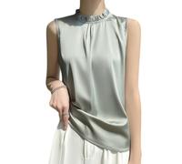 OATTIS Camicetta da Donna in Raso Senza Maniche con Collo A Lupetto con Volant, Elegante Canotta A Pieghe, più Colori E Taglie Forti Disponibili,Colore2,XXL