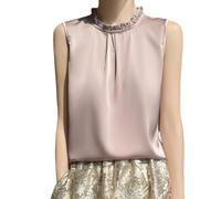 OATTIS Camicetta da Donna in Raso Senza Maniche con Collo A Lupetto con Volant, Elegante Canotta A Pieghe, più Colori E Taglie Forti Disponibili,Colore6,M