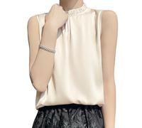 OATTIS Camicetta da Donna in Raso Senza Maniche con Collo A Lupetto con Volant, Elegante Canotta A Pieghe, più Colori E Taglie Forti Disponibili,Colore4,XXL