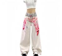 OATTIS Color Digital Stamped White per Donne in Autunno, Vita Alta, vestibilità Sciolta, Pantaloni A Gamba A Gamba Dritta Dimagranti,Color1,L