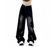 OATTIS High Waist Street Style Women's Jeans Summer Versatile Straight Leg Pantaloni Cavo Fuori Gamba Larga Design alla Moda,Color1,M