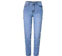 OATTIS I Pantaloni in Denim A Gamba Dritta Lavata E A Vita Alta con Borchie E Grandi Perle Sono Popolari nelle Strade per l'Abbigliamento Femminile,Colore1,25