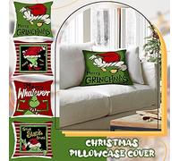 Oaxvou 4 federe per cuscini natalizie, decorazioni natalizie, 45 x 45 cm, con scritta Merry Grinchmas, per casa, divano, decorazione rustica per casa