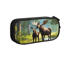 OAZCVBNN Astuccio con stampa di cervo e alce e gomme, per studenti, scuola, ufficio, multi-scena, Nero , taglia unica, Set di zaini per la scuola