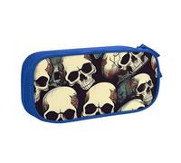 OAZCVBNN Astuccio con stampa di scheletro e teschio, per cancellare il trucco, penne, studenti, scuola, ufficio, multi-scena, Blu, taglia unica, Set di zaini per la scuola