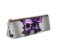 OAZCVBNN Astuccio in pelle con stampa di rose viola e teschio, elegante, per scuola, viaggi, organizzazione trucchi, leggero