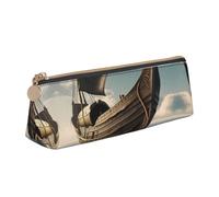 OAZCVBNN Astuccio in pelle con stampa di una vecchia barca vichinga, elegante, per scuola, viaggi, organizzazione trucchi, leggero