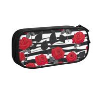 OAZCVBNN Astuccio per matite con stampa a righe bianche e nere, con rose rosse, gomme da cancellare, penne, studenti, scuola, ufficio, multi-scena, Nero , taglia unica, Set di zaini per la scuola