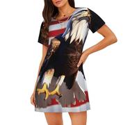 OAZCVBNN Bald Eagle con bandiera americana stampa pelle amichevole pigiama morbido elasticizzato passeggiate piacevoli viaggi shopping, Nero , S