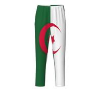 OAZCVBNN Bandiera dell'Algeria Stampa Pantaloni Traspiranti Stagione Vacanze Feste Feste Donne Uomini Pigiama Famiglia Divertimento, Nero , L(14-16)