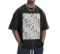OAZCVBNN Barber Supplies Stampa Modello T-shirt oversize Vestibilità classica Manica Corta Rilassarsi Casa Viaggi Palestra Allenamenti, Nero , XL