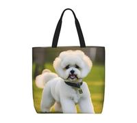 OAZCVBNN Bichon Frise Dog On The Grass Print Elegante Tote Riutilizzabile Eco-Friendly Borsa da Viaggio Leggera Lavoro Casual Uso quotidiano