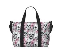 OAZCVBNN Borsa da viaggio a mano con stampa floreale e teschio, unisex, versatile, leggera, per il fine settimana, campeggio, attività all'aria aperta