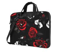 OAZCVBNN Borsa per computer portatile versatile con stampa di rose bianche e rosse, custodia elegante per laptop con opzioni di valigetta a tracolla, Nero , 13 inch