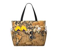 OAZCVBNN Borsa riutilizzabile con stampa di mappa del mondo macchiata antica elegante estate leggera vacanza picnic palestra campeggio uso versatile