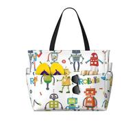 OAZCVBNN Borsa riutilizzabile con stampa di simpatici robot dei cartoni animati, elegante, leggera, per vacanze, picnic, palestra, campeggio, uso versatile
