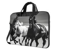 OAZCVBNN Cavalli bianchi e neri che corrono stampa versatile borsa per laptop elegante custodia per laptop con opzioni di cartella a tracolla messenger, Nero , 15.6 inch