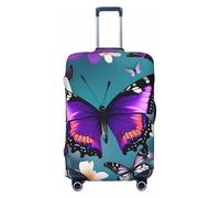 OAZCVBNN Copertura per valigie da viaggio con stampa di farfalle e fiori viola, con design elastico antigraffio, Nero , S
