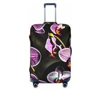 OAZCVBNN Copertura per valigie da viaggio con stampa di orchidee viola con design elastico antigraffio, Nero , M