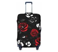 OAZCVBNN Copertura per valigie da viaggio con stampa di rose nere bianche e rosse con design elastico antigraffio, Nero , S