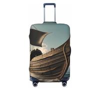 OAZCVBNN Copertura per valigie da viaggio con stampa di una vecchia barca vichinga con design elastico antigraffio, Nero , L