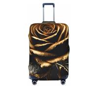 OAZCVBNN Copertura per valigie da viaggio con stampa floreale nera e oro con design elastico antigraffio, Nero , M