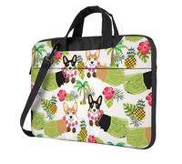 OAZCVBNN Corgi Hawaiian Tropical Summer Ananas Print Versatile Borsa per Computer Portatile Elegante Custodia per Computer Portatile Con Tracolla Messenger Opzioni Cartella, Nero , 14 inch