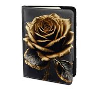 OAZCVBNN Custodia a portafoglio per passaporto con stampa floreale nera e oro per viaggi d'affari e tempo libero