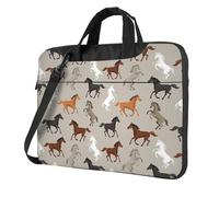 OAZCVBNN Custodia alla moda per computer portatile con stampa di cavallo sveglio versatile con opzioni a tracolla, Nero , 14 inch