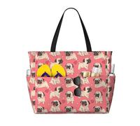 OAZCVBNN Divertente borsa riutilizzabile con stampa di un carlino dei cartoni animati, elegante, leggera, per vacanze, picnic, palestra, campeggio, uso versatile