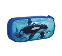 OAZCVBNN Killer Whales Swim Along - Astuccio per matite con stampa, per cancellare il trucco, penne, studenti, scuola, ufficio, uso multiplo, Blu, taglia unica, Set di zaini per la scuola