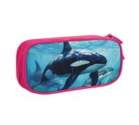 OAZCVBNN Killer Whales Swim Along - Astuccio per matite con stampa, per cancellare il trucco, penne, studenti, scuola, ufficio, uso multiplo, rosa, taglia unica, Set di zaini per la scuola