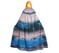 OAZCVBNN Mantello con cappuccio con stampa di onde del mare e tramonto con oceano e alba per cosplay, carnevale, feste in costume per feste a tema festival leggero