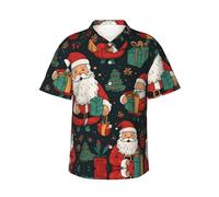 OAZCVBNN Merry Christmas Print Camicia hawaiana da uomo a maniche corte per vacanze al mare camicie casual leggere, Nero , XXL