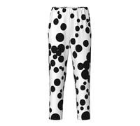OAZCVBNN Pantaloni traspiranti con stampa a pois neri e bianchi, per le festività natalizie, per donne e uomini, pigiama per famiglie, Nero , S