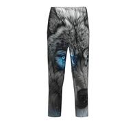 OAZCVBNN Pantaloni traspiranti con stampa di lupo con occhi azzurri, festività natalizie, celebrazioni festive, donne e uomini, pigiama per famiglie, Nero , S